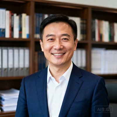 华为技术有限公司健康管理负责人张明远先生半身照，穿着深蓝色西装，面带微笑站在办公室书架前。